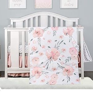 Crib bedding set pink/peach floral polka dot
